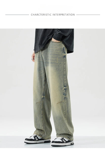 Men Women's Micro Flared Straight Leg Spring Summer American Style 2025 Clean Fit Distressed Washing Rustic Blue Versatile Jeans