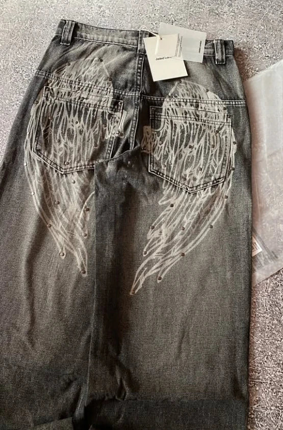 European and American new washed Harajuku casual straight leg jeans y2k retro unique design daily commuting high waisted pants