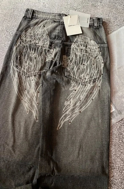 European and American new washed Harajuku casual straight leg jeans y2k retro unique design daily commuting high waisted pants