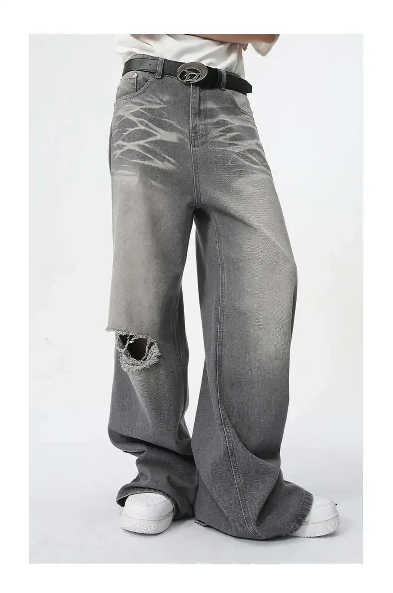 IEFB Summer Men's Wear New Jeans Straight Wide Leg Denim Pants Casual Loose Contrast Color Male Bottoms Clothing 2025 9C5977