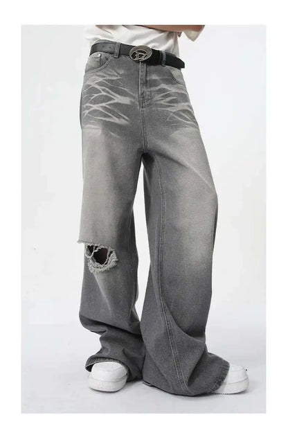 IEFB Summer Men's Wear New Jeans Straight Wide Leg Denim Pants Casual Loose Contrast Color Male Bottoms Clothing 2025 9C5977