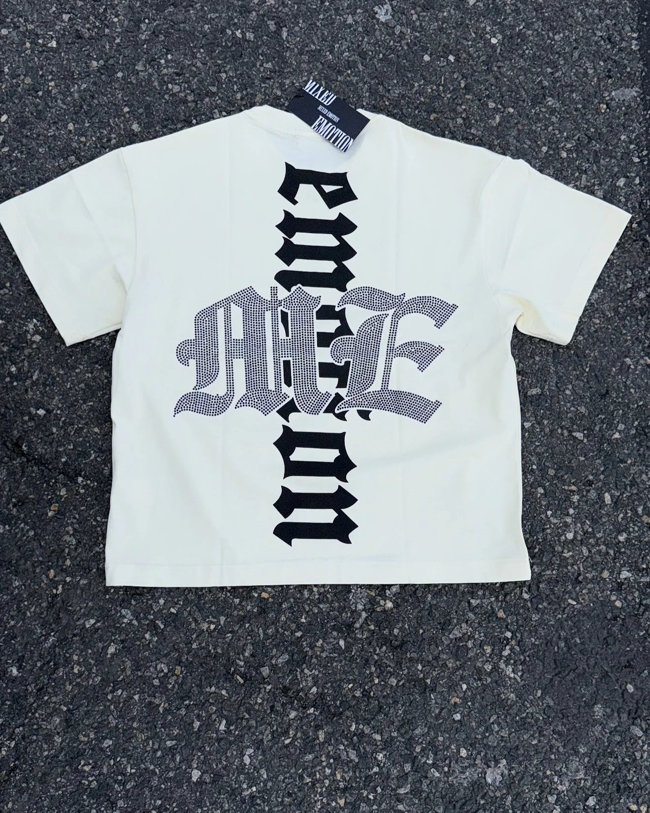 2025 Mixed Emotion Letter Rhinestone Short Sleeve Men Tshirts Streetwear Cotton Loose Crew Neck Top Tees Oversized