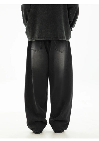 HANLU 2025 Spring New! Men's Retro Washed Oversized Jeans, Split Structure Curved Trousers from Trendy Brand, Loose and Stylish