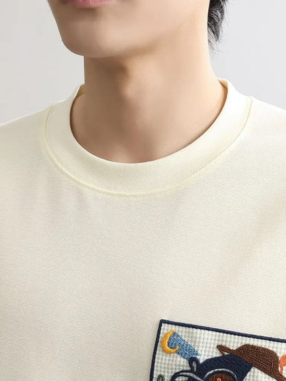Men's T-shirt O Neck Loose Embroidery Male Tees Shirts Streetwear Aesthetic Clothing Vintage Party Wholesale Cheap Clothes Tops