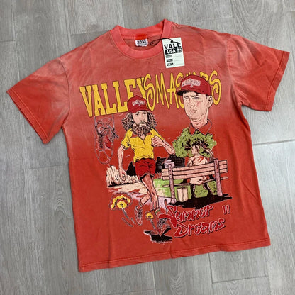 25SS Summer New VALLEY T-shirt Hip Hop Rock Singer Portrait Print Hot Drill Letter Retro Short Sleeve Vale Top Tee Men Women